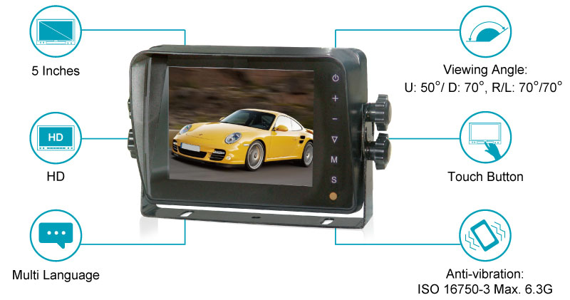 HD 5 inch tft lcd rear view monitor