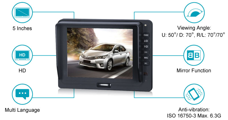 5-inch HD TFT LCD Car Rear View Monitor