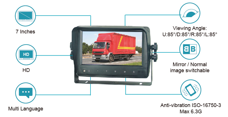 7 inch HD TFT LCD Color Rear View Monitor
